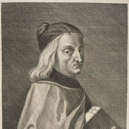 Cristoforo Landino, incisione tratta da: "Serie di ritratti d'uomini illustri toscani con gli elogi istorici dei medesimi ..." Firenze, 1766-1773. - 4 v. ; fol. Biblioteca Moreniana: F 1 15